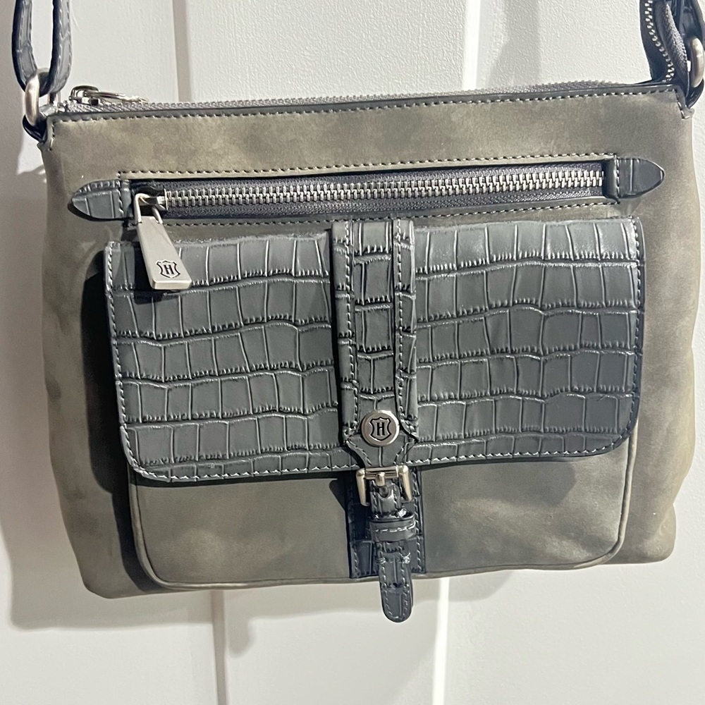 JW HULME Nubuck & Croco Embossed Leather Crossbody Bag